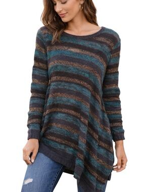 Chicos's Asymmetrical Striped Pullover Sweater Size Medium NEW